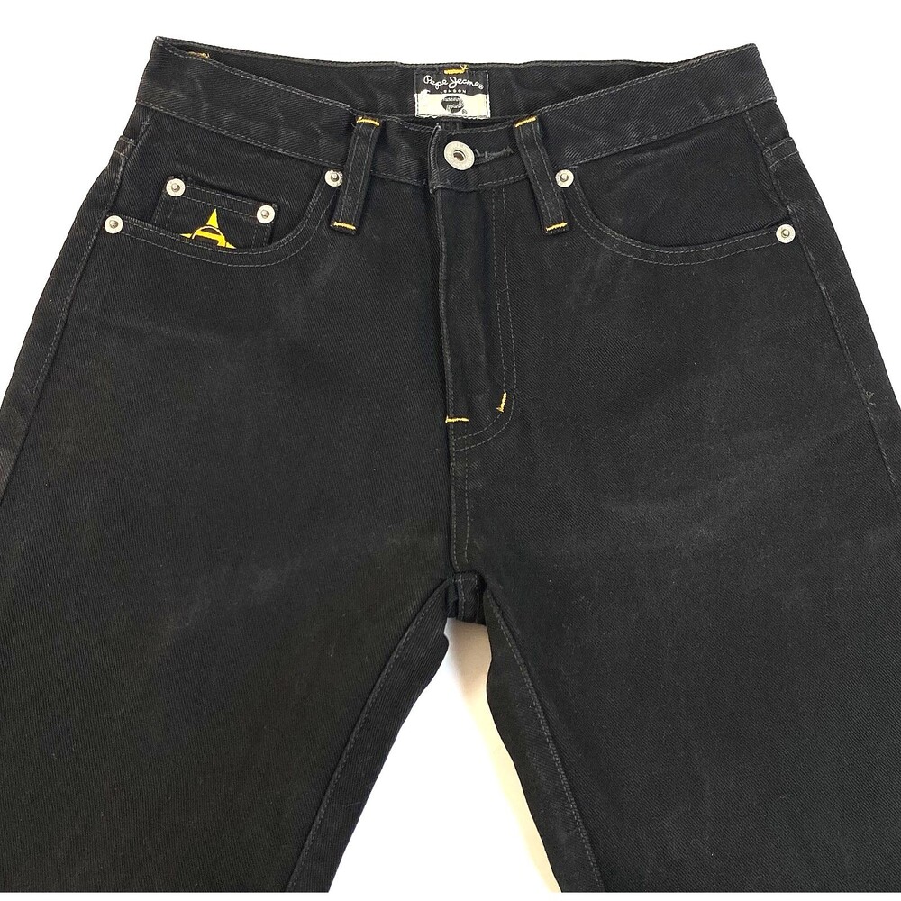 Pepe Vintage Y2K Bootcut Jeans Womens 26 Black Cotton Yellow Silver Label Flaws